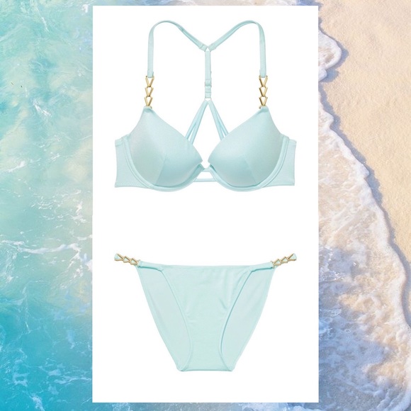 Victoria's Secret Swim Push Up Sea Foam Chain Strap Bikini Set Vs